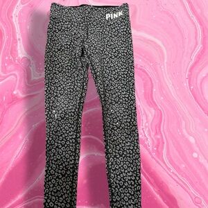 PINK Yoga Leopard Print Leggings Black Gray Stretch